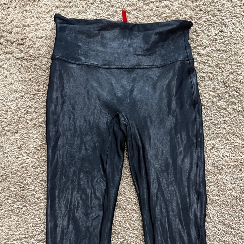 Spanx Black Shiny High-Waisted Leggings